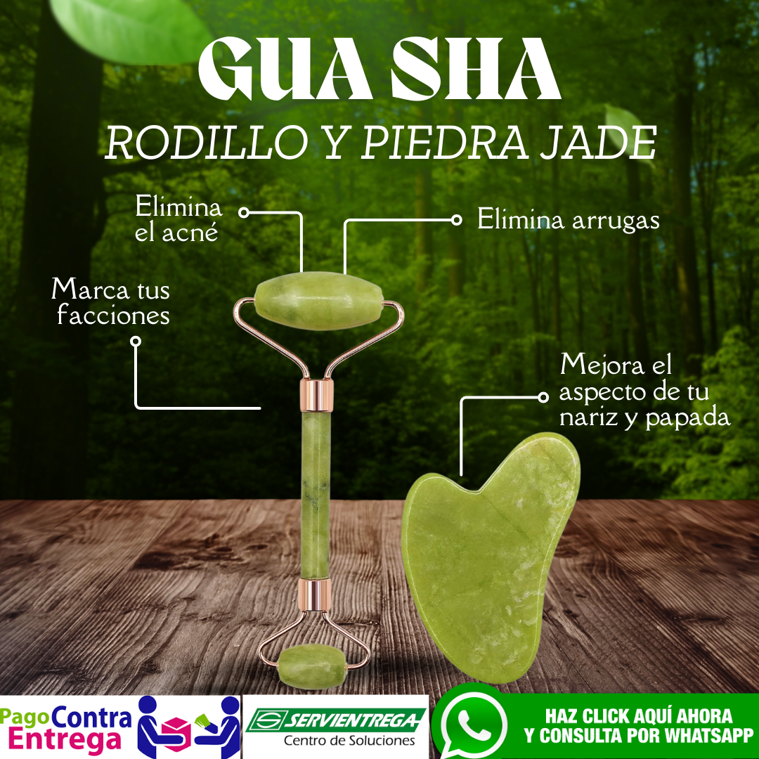 Kit Piedra Gua sha y Rodillo Jade