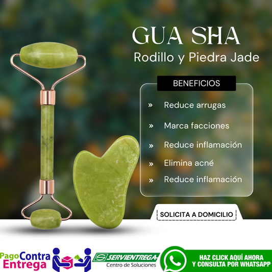 Kit Piedra Gua sha y Rodillo Jade